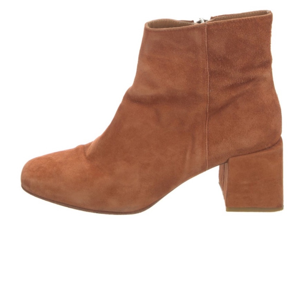Low Suede Ankle Boot With Block Heel in Tan
